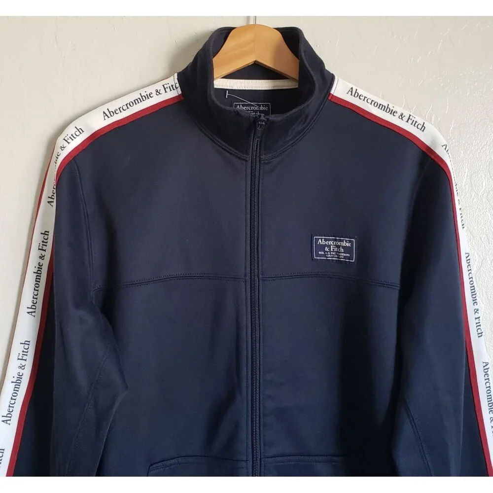Abercrombie & Fitch Logo Tape Sleeve Tricot Track Jacket Blue Size Men's Small